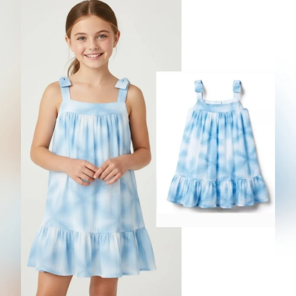 JANIE AND JACK TIE DYE BOW STRAP DRESS IN Angel Falls Shibori Size 12